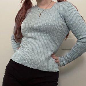 light blue ann taylor cable knit sweater